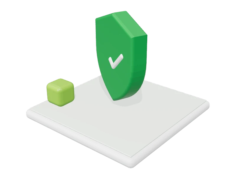 3D illustration of data security and account ownership: shield with check mark