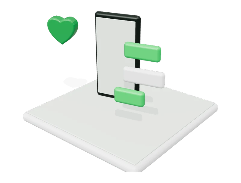 3D illustration of social media marketing: phone with chats and likes
