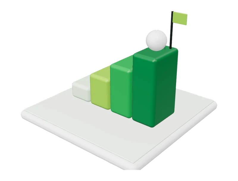 digital marketing agency rawalpindi islamabad – 3D illustration of a step-by-step growth process: staircase to a flag